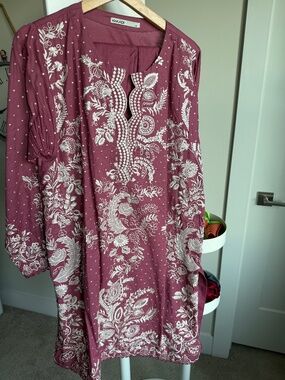 KHAADI Embroidered Plum/Mulberry 2-Piece Kurta & Gharara Set (everything must go